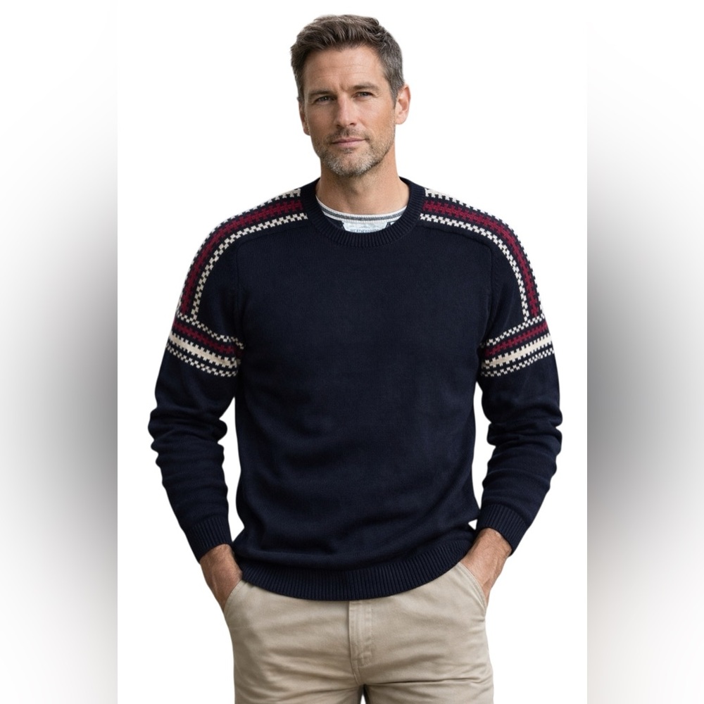 Weatherproof Vintage Navy Fair Isle Cotton Crewneck Sweater Americana Men’s XL